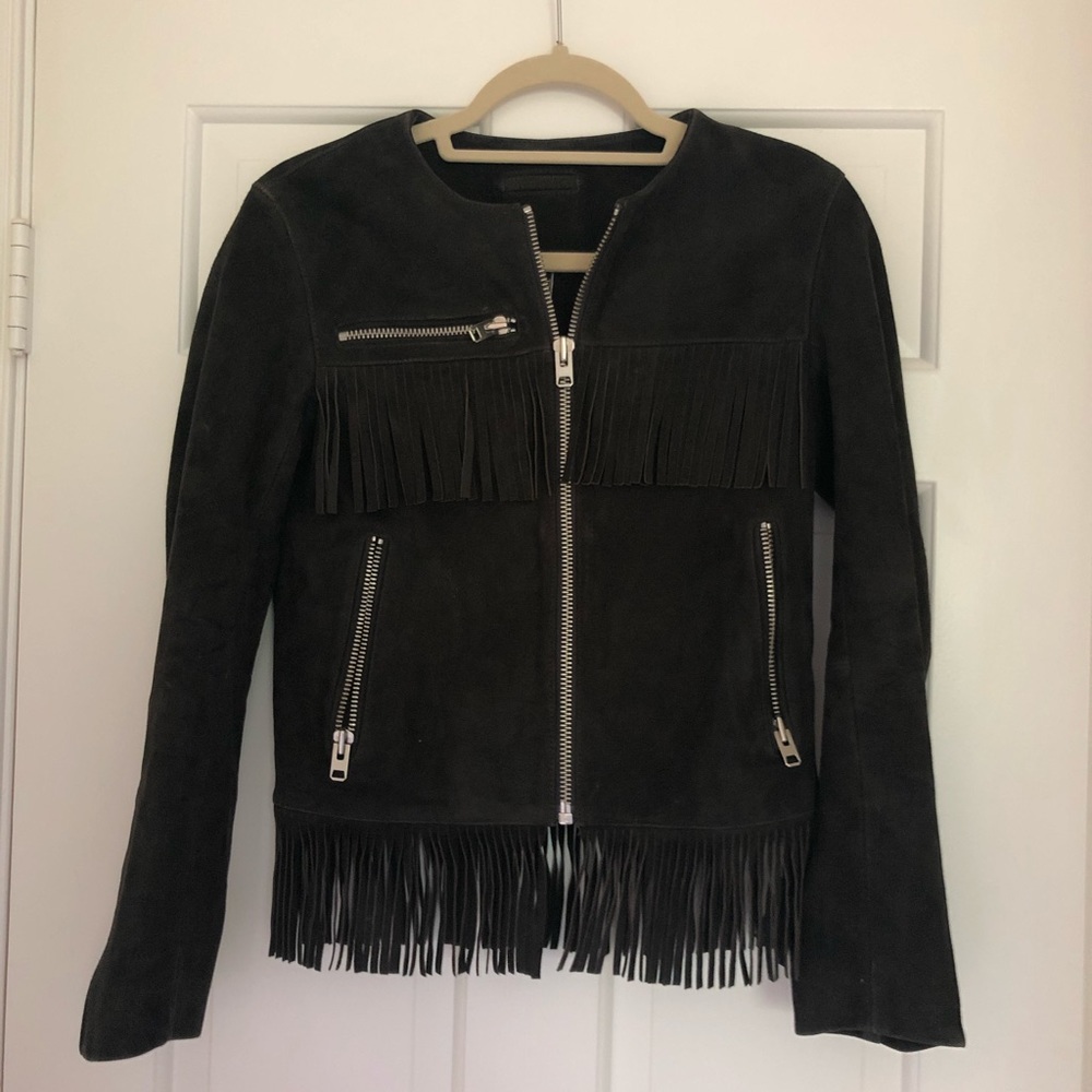 Coachella Topshop Black Suede Fringe Jacket
